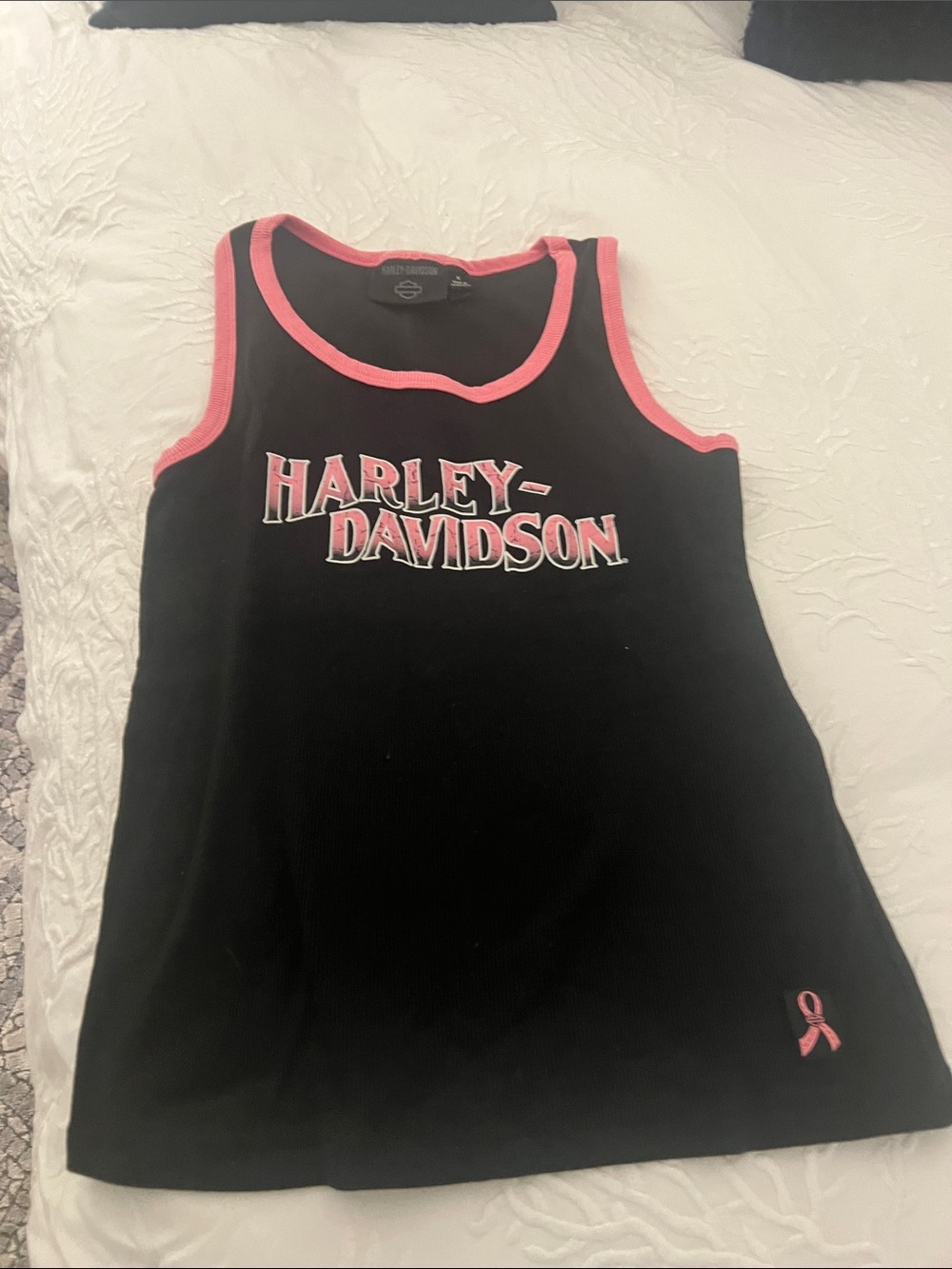 Harley-Davidson Black Tank Top with Pink Trim and Logo